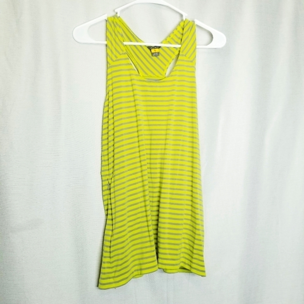 Eddie Bauer Travex Long Tunic Tank Yellow Gray Racerback Zip pocket Size M